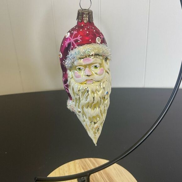 Old World Christmas Ornament Santa Claus Head Face Glass Red White 4.5" - Picture 2 of 8